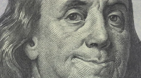 Animation of Ben Franklin smiling on $100 bill Stock Footage 61738353