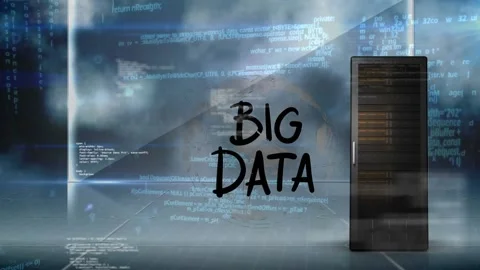Animation of big data text with cloud and data processing over computer server Stock Footage 329367474