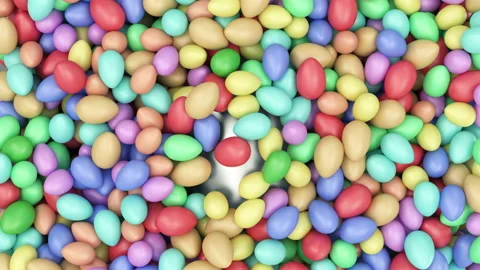 Animation of Big Silver Egg breaks through a heap of small painted eggs Stock Footage 150058365