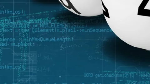 Animation of billiard balls and programming language over mathematical equations Stock Footage 327897931