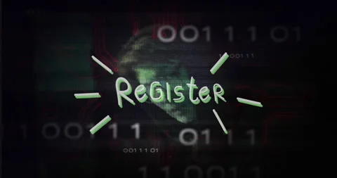 Animation of binary code and digital circuitry with register text in school Stock Footage 304841655