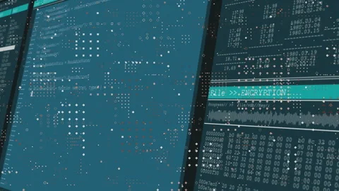 Animation of binary code and digital encryption on futuristic screens in school Video stock 305080509