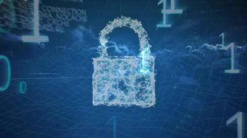 Animation of binary code and digital padlock over clouds and blue background Video stock 329966990