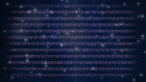 Animation of binary code and dots of light on navy background Stock Footage 329124799