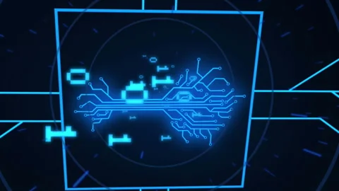 Animation of binary code and integrated circuit in black digital space Stock Footage 312470400