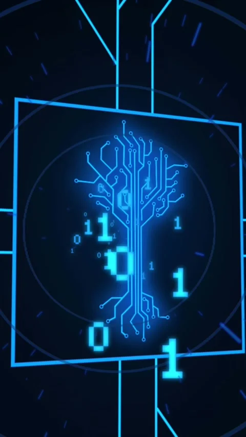 Animation of binary code and integrated circuit in black digital space 動画素材 323922386