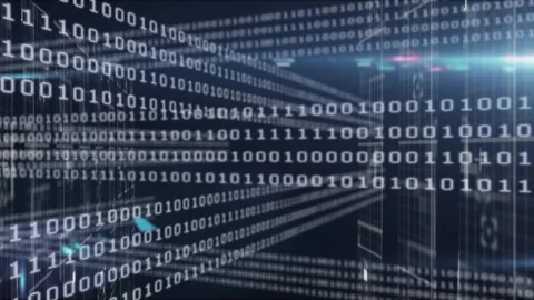 Animation of binary code and lights on black background Stock Footage 329417651