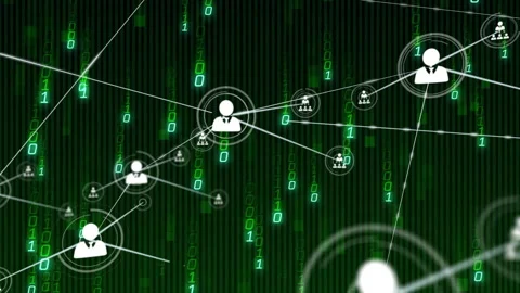 Animation of binary code and network connections on green digital background Stock Footage 305009607