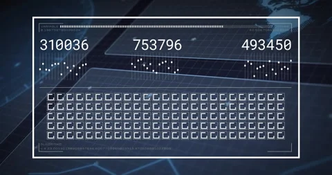 Animation of binary code and numbers processing on futuristic digital interface Video stock 304768501