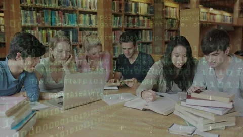 Animation of binary code and programming language over multiracial students Vidéo 206317530
