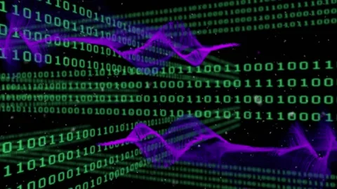 Animation of binary code and scientific data processing on black background Stock Footage 325773705