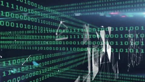 Animation of binary code and shapes on navy background Video stock 220372009