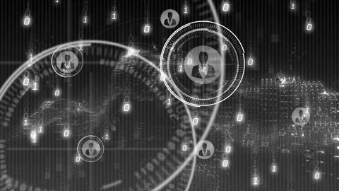 Animation of binary code and user icons overlaying world map in digital network Stock Footage 304642679