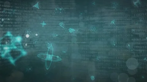 Animation of binary code, data processing oand molecules on green background 動画素材 330583526