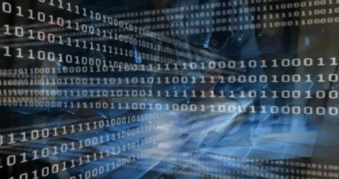 Animation of binary code flowing over blue background, representing data Stock Footage 304080171