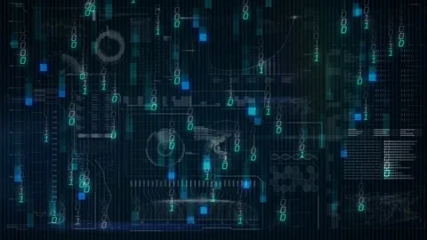 Animation of binary code forming digital network on dark background Stock Footage 326034841