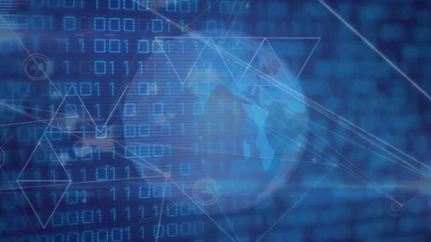 Animation of binary code, globe and connections on blue background Stock Footage 327122397
