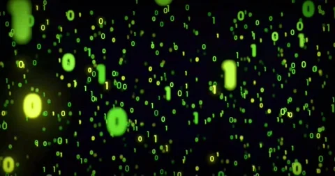 Animation of binary code with glowing green digits cascading across the screen Video stock 318464627