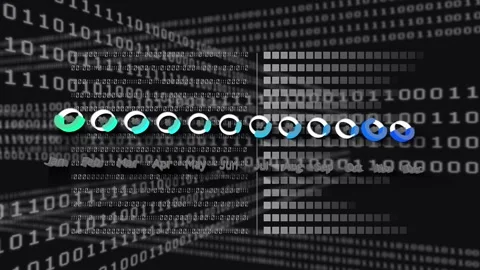 Animation of binary code, graphs and data on black background Stock Footage 325964128