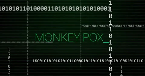 Animation of binary code with Monkey Pox text on digital green background Stock Footage 306200553