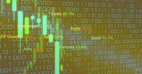 Animation of binary code, multiple text and number with percentile symbols over Stock Footage 330469204