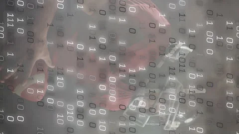 Animation of binary code over american football player Video stock 312288310