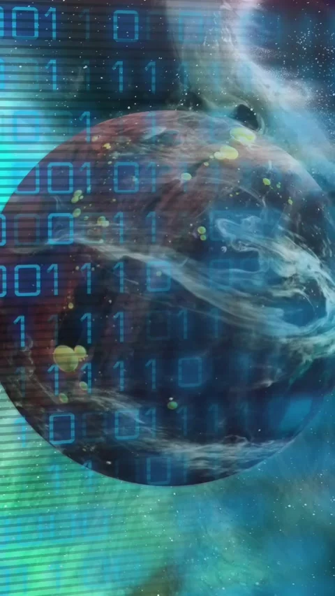 Animation of binary code over brown planet Stock Footage 324020878