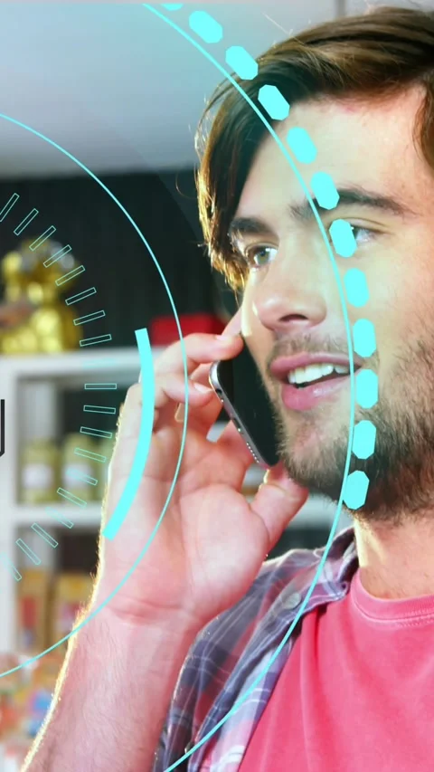 Animation of binary code over business people wearing headsets Video stock 343084085