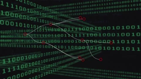 Animation of binary code over connections on black background Vídeos de archivo 201941667