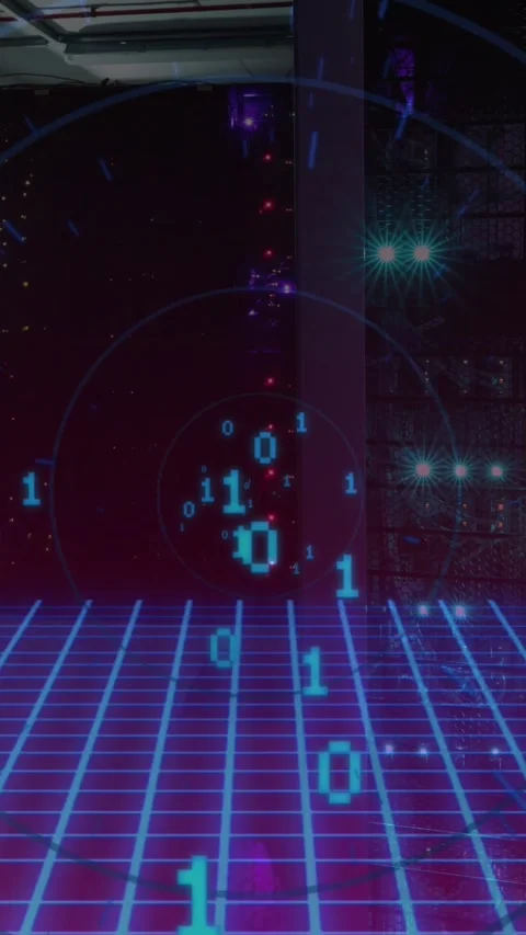 Animation of binary code over digital space and servers 動画素材 343828118
