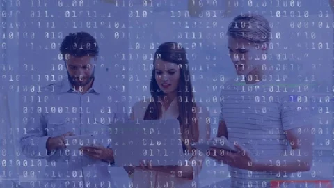Animation of binary code over diverse coworkers in office Stock Footage 327199685