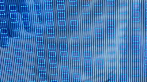 Animation of binary code over hands of lab workers Stock Footage 312582873