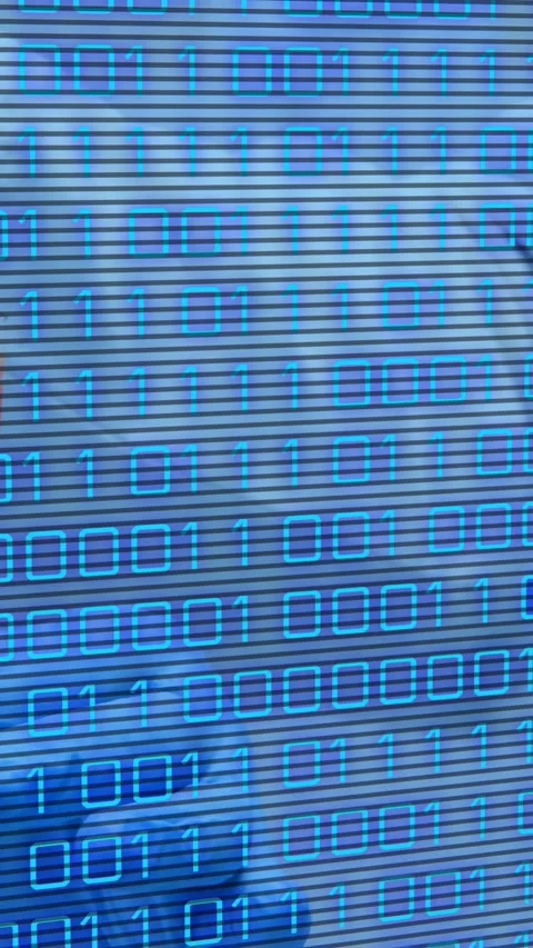Animation of binary code over hands of lab workers Stock Footage 322891516
