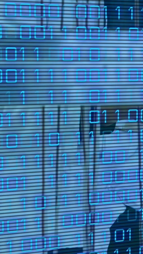 Animation of binary code over hands of lab workers Stock Footage 322891519