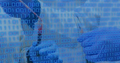 Animation of binary code over hands of lab workers Stock Footage 329698251