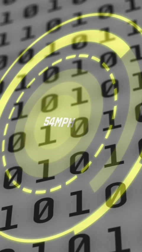 Animation of binary code over speedometer and grey background Stock Footage 324021895