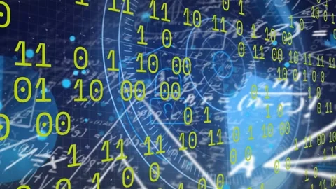 Animation of binary code, radar and digital padlock in blue space Stock Footage 201228455