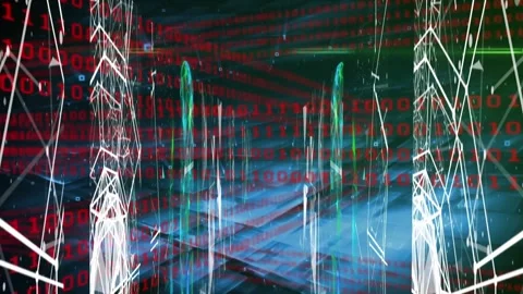 Animation of binary code, shapes and connections on blue and black background Stock Footage 326098655