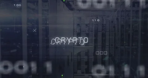 Animation of binary codes and crypto text with circuit board pattern over data Stock Footage 328932206