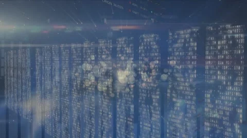 Animation of binary codes forming bar graphs and moving lines with stock market Stock Footage 203888726