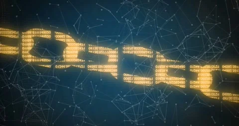 Animation of binary codes forming chain and connected dots moving on abstract Stock Footage 327200588