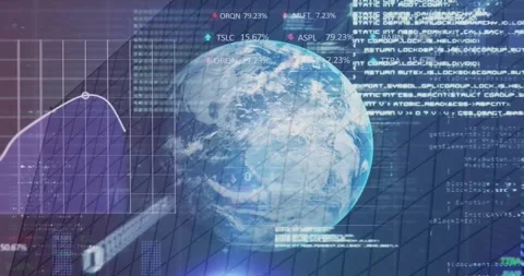 Animation of binary codes, graphs, computer language and trading board over Stock Footage 329499734