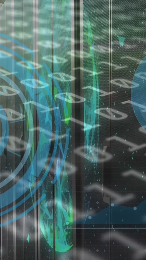 Animation of binary codes, graphs with hud processing on digital interface Stock Footage 322560967