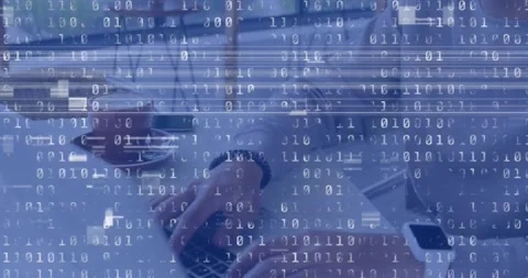 Animation of binary codes in loop over caucasian businessman working over laptop Stock Footage 326760144