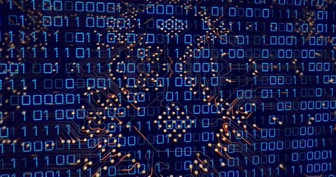 Animation of binary codes with micro processing data on digital interface Stock Footage 327447052