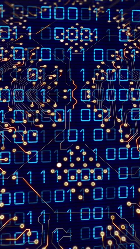 Animation of binary codes with micro processing data on digital interface Stock-Footage 342650590