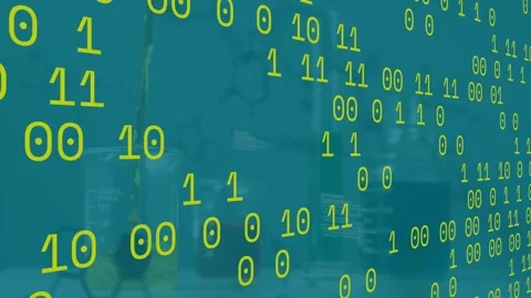 Animation of binary codes, molecule structures, computer language, liquid 動画素材 249324060