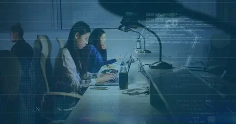 Animation of binary codes, molecule structures, computer language, diverse Stock Footage 255169117