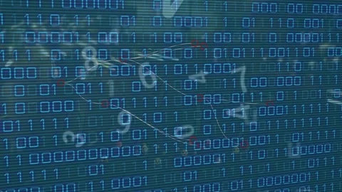 Animation of binary codes moving over numbers and alphabets on digital interface Stock Footage 327270763
