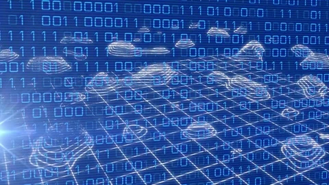 Animation of binary codes over abstract patterns and lens flares against blue Stock Footage 241715541